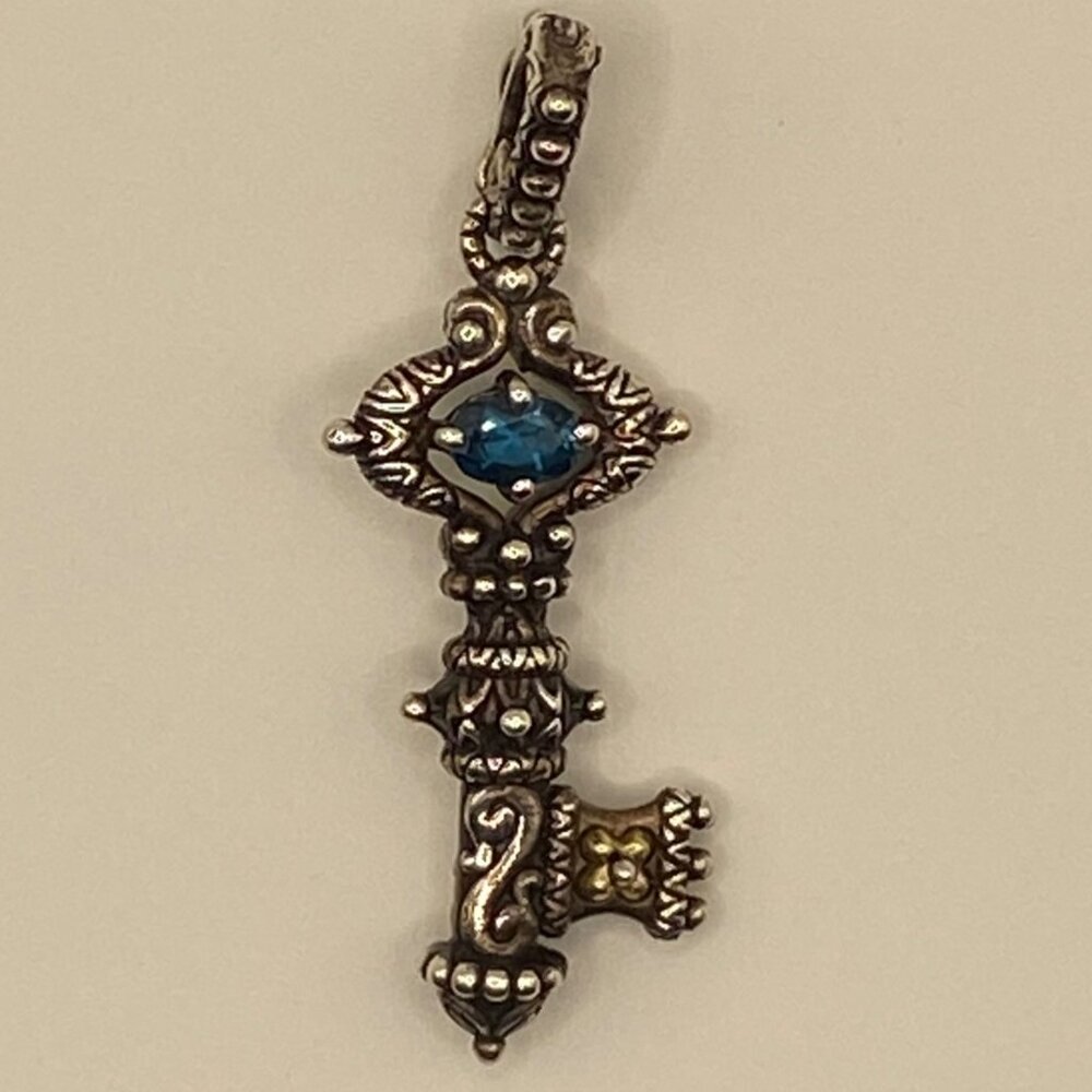 Barbara Bixby London Blue Topaz Key Enhancer Sterling Silver 18K Gold Pendant